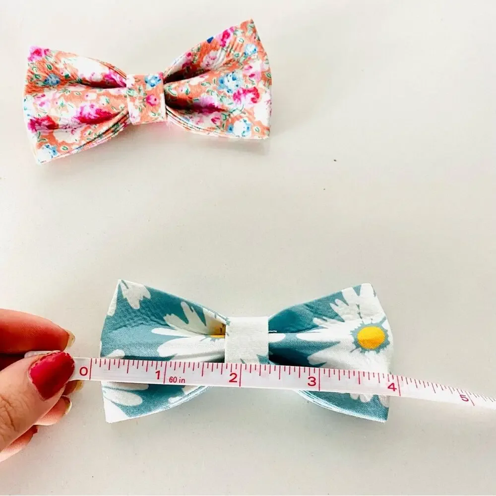 2 NEW HANDMADE Light Blue Pink Orange Floral Dog Cat Pet Collar Elastic Bow Tie